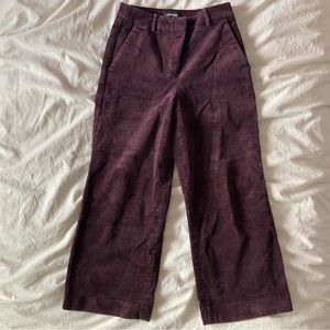 Express Maroon Cropped Straight Leg Corduroy Pants